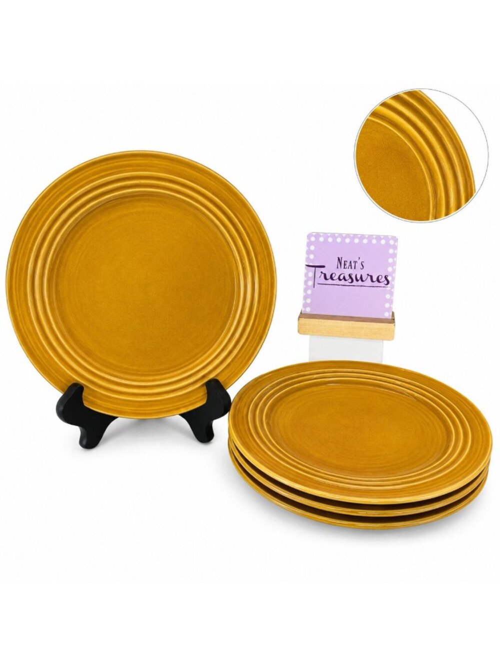 Noble Excellence HARPER Golden Rustic Yellow  Stoneware Lunch Salad Plates Set 4
